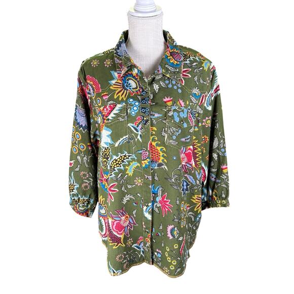 Ivy Jane Perfect Bliss Blouse Pearl Snap Top Women's Large Floral Green Western - Picture 4 of 14